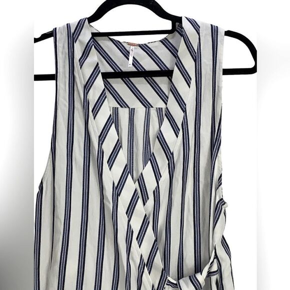 Free People Wm’s Sz XS Blue White Stripe Sleeveless Wrap Side Slit Dress - Picture 5 of 9